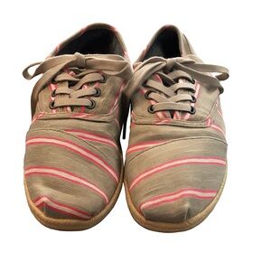 Toms Pink and Tan Striped Canvas Shoes